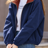Casual Color‑Block Lapel Long Sleeve Reversible Jacket