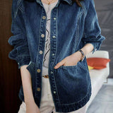 Casual Lapel Button-Down Long Sleeve Denim Jacket
