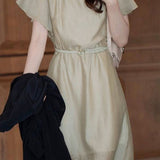 Elegant Ruffled Flutter Sleeve Tencel Dress