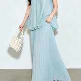 Casual Vacation Sleeveless Tank Top And Pleated Midi Skirt Set