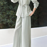 Fresh Commuter Two-Piece Set: Lapel Blouse & Wide-Leg Pants