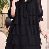 Exquisite Elegant V-Neck Chiffon Long-Sleeve Tiered Dress
