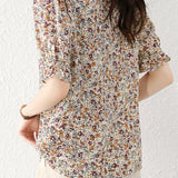 V-Neck Shirring Hem Floral Blouse