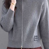 Casual Multi-Collar Zip Label Knit Cardigan