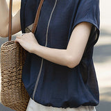 Casual Topstitch Color Contrast Drawstring Hem Top