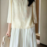 Elegant Commuter Crew Neck Jacquard Eight-Point Sleeve Blouse