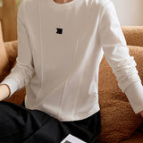 Basic Round Neck Logo Embroidered Sweatshirt