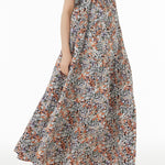 バンドカラー花柄ロングティアードワンピース　3色入 - liwisi