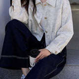 Elegant Commuter Textured Jacquard Cropped Lapel Jacket