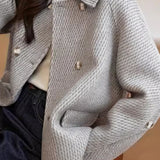Stand Collar Double Button Melton Coat with Lining