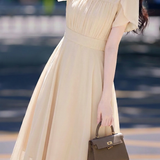 Elegant Pleated Ruffle Chiffon Ruffle Sleeve Dress