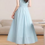 Elegant Lace Spliced Sleeveless Waisted Dress