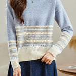 Slouchy Half-High Neck Color-Block Knit Top - liwisi