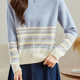 Slouchy Half-High Neck Color-Block Knit Top - liwisi