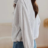 Casual Stripe Zip‑Up Long‑Sleeve Coat