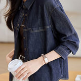 Casual Commuter Lapel Long Sleeve Denim Shirt