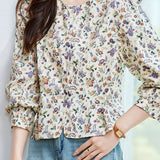 Fresh Pastoral Floral Lantern Sleeve Blouse