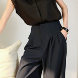 Mixed Material Side Slit Placket Satin Shirt