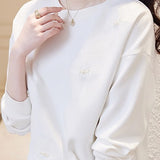 Plain Ginkgo Leaf Embroidered Beaded Sweatshirt - 2 Colors Available