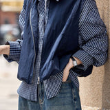 Casual Commuter Fake‑Two‑Piece Spliced Plaid Lapel Coat