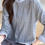 Early Autumn Striped Ruffled Knit Top - liwisi