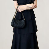 Exquisite Elegant Lapel Tiered Waist-Cinched A-Line Dress