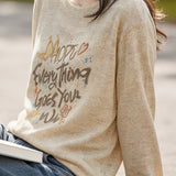 Casual Youthful Crew Neck Letter‑Print Long‑Sleeve T‑Shirt