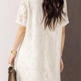 Delicate Tassel Knit Jacquard Hollow Short Sleeve Dress