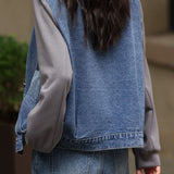 Casual Washed Spliced Denim Jacket