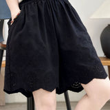 Casual Commuter Hollow Embroidery Five-point Wide Leg Shorts
