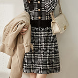 Chanel-style V-neck Houndstooth Knit Dress - 2 Colors Available