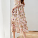 Fresh Floral Layered Spliced Ruched Dress