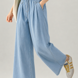 Casual Elastic Waist Drawstring Nine-Point Wide Leg Pants