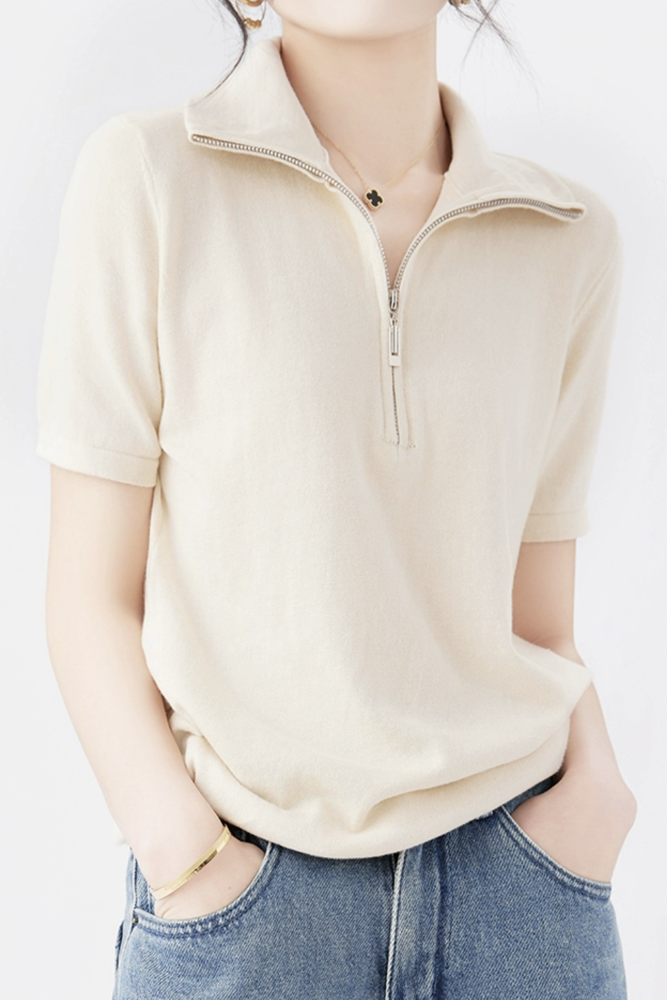 Simple Design Half Zip Knit Top - 4 Colors Available - liwisi