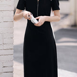 Skipper Collar Flare Half-Zip Dress