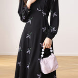 V-Neck Lavender Embroidered Tie Belted Dress