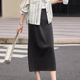 Casual Commuter Color‑Block Lapel Long‑Sleeve Blouse With Vertical Stripe Print