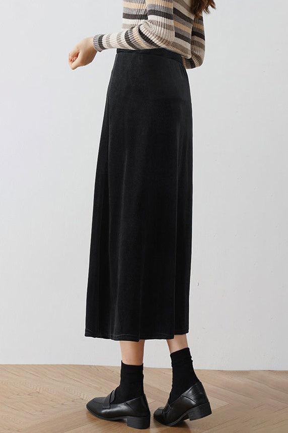 high waist long velor skirt