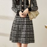 Chanel-style V-neck Houndstooth Knit Dress - 2 Colors Available