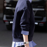 Casual Fake Two‑Piece Lapel Plaid Shirt Spliced Sweatshirt