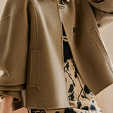 Simple Drop Shoulder Stand Collar Melton Coat