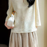 Elegant Commuter Crew Neck Jacquard Eight-Point Sleeve Blouse