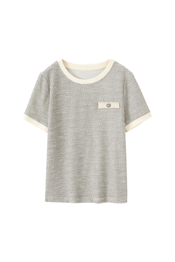 ポケット装飾ワッフル切替Tシャツ - liwisi