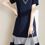 Round Neck Houndstooth Docking Flare Dress