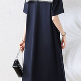 Elegant Short-Sleeve Dress With Scarf Splicing