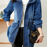 Stand Collar Zip-Up Denim Jacket