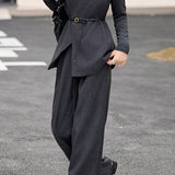 Commuter Irregular Overlap Vest Knit Top And Trousers Three-Piece Set