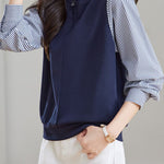 Casual Striped Paneled Fake Two-Piece Pullover Hoodie - liwisi