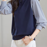 Casual Striped Paneled Fake Two-Piece Pullover Hoodie - liwisi