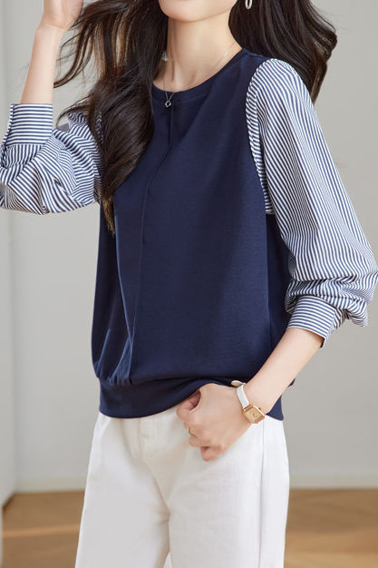 Casual Striped Paneled Fake Two-Piece Pullover Hoodie - liwisi